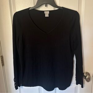 Chico's Elegant Black Long Sleeve Sweater with Sleeve Button Detail